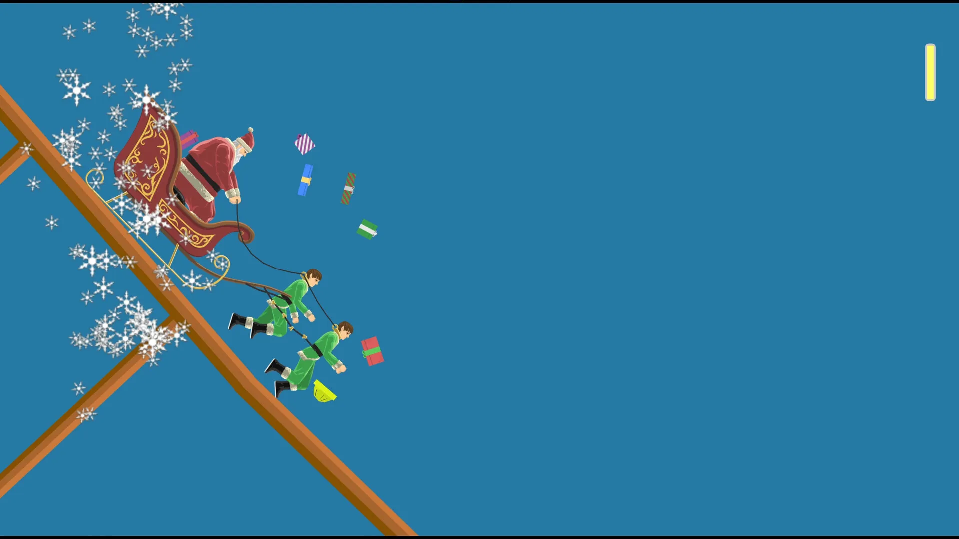 Official Happy Wheels screenshot of the Santa Claus character on a sleigh in a snowy level