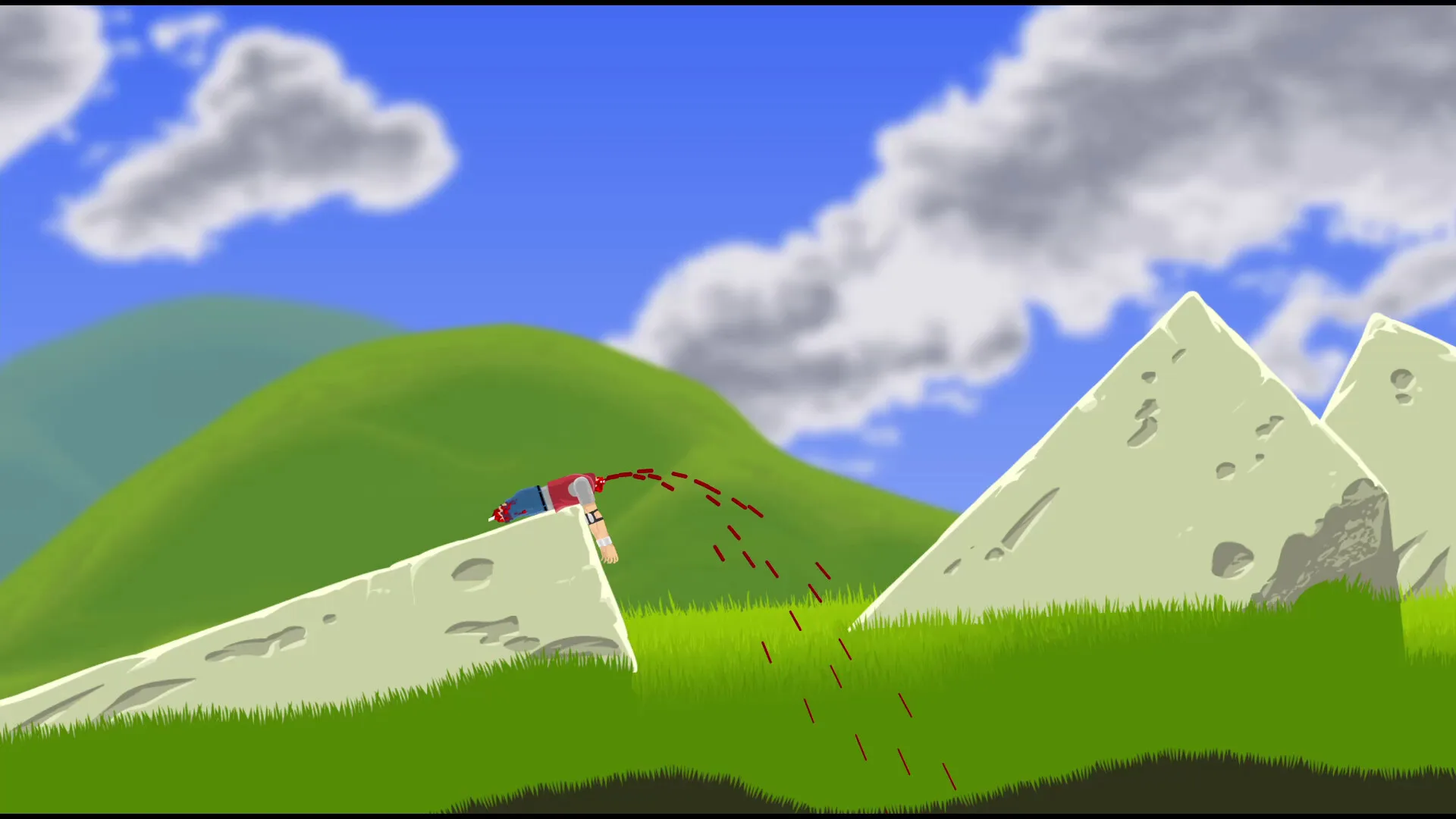 Official Happy Wheels screenshot of a classic green hills level