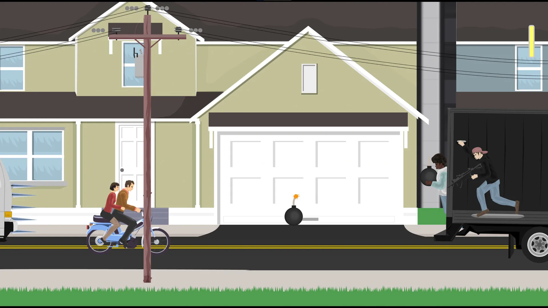 Official Happy Wheels screenshot of a suburban street level