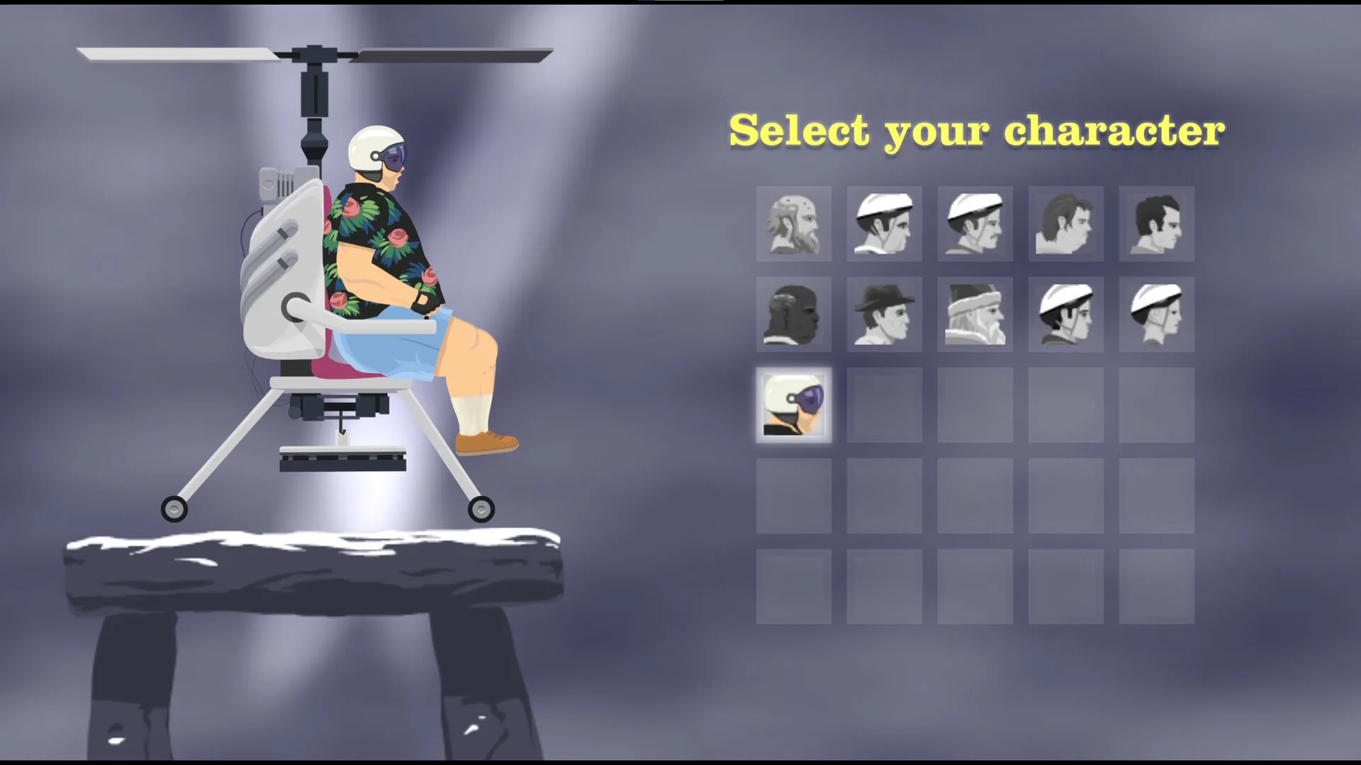 Official Happy Wheels screenshot of the character select screen